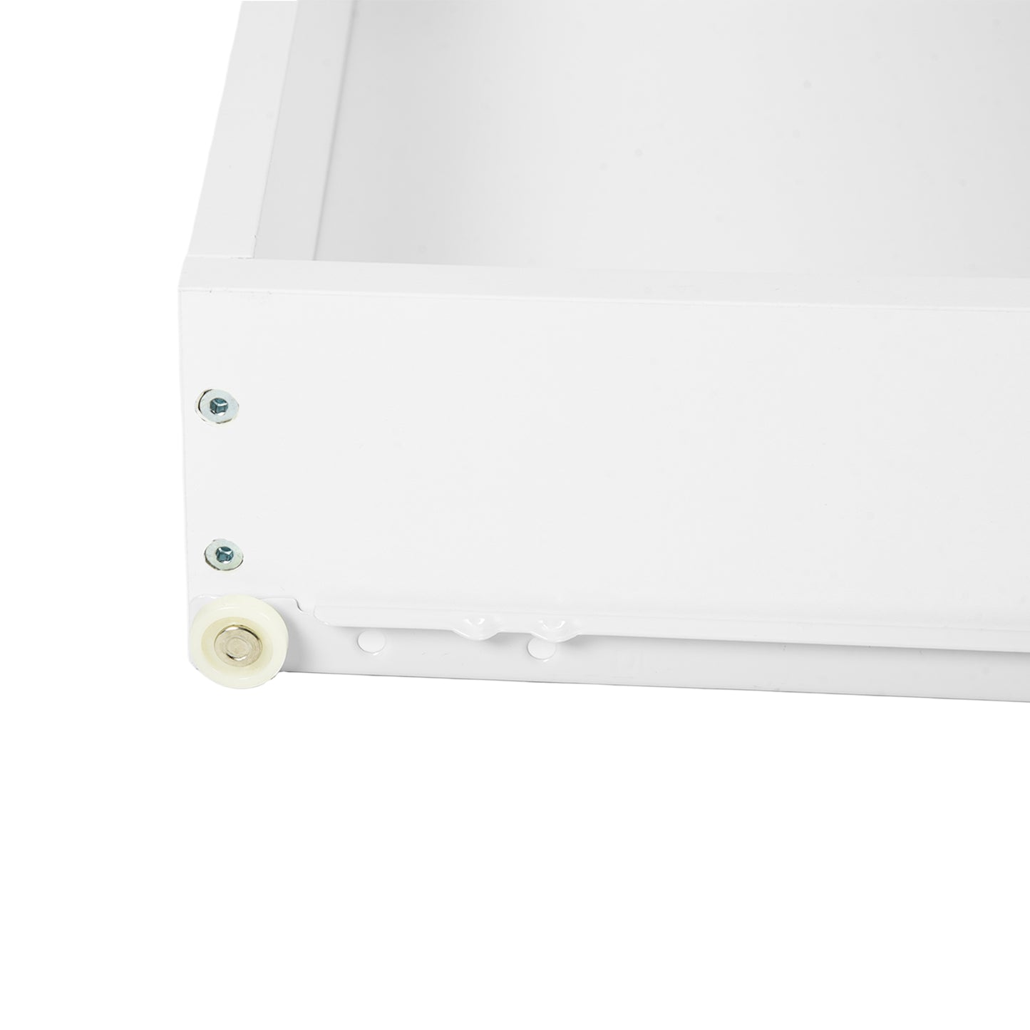 Two-piece wall-mounted bedside table set with drawers and shelves, White and Flame Grain