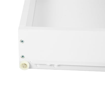 Two-piece wall-mounted bedside table set with drawers and shelves, White and Flame Grain