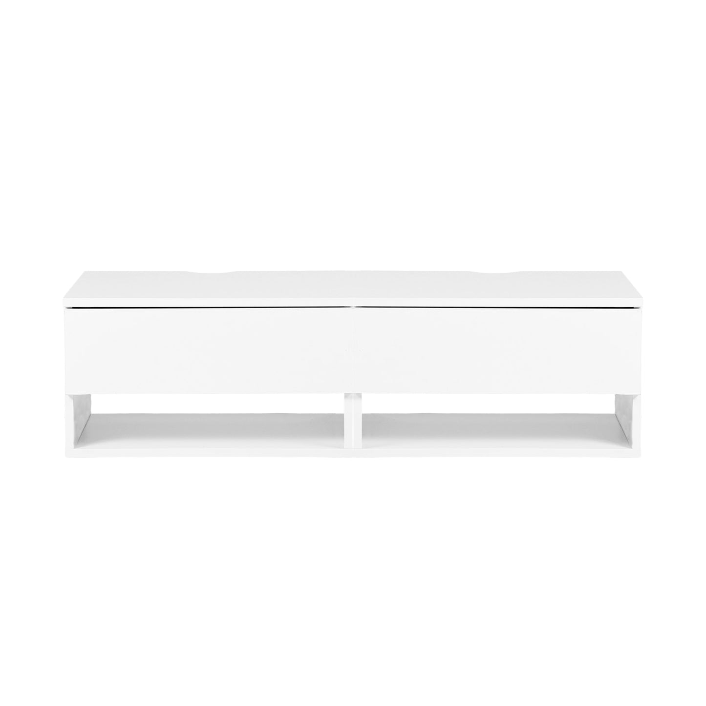 Two-piece wall-mounted bedside table set with drawers and shelves, White and Flame Grain