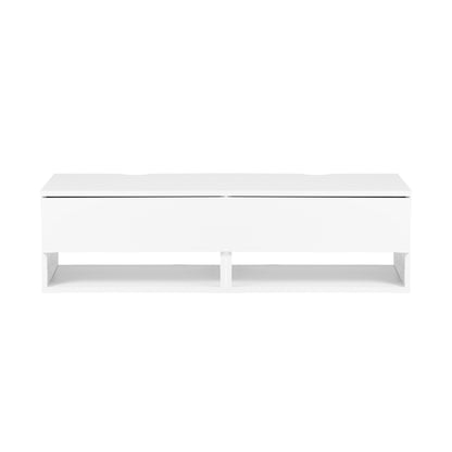 Two-piece wall-mounted bedside table set with drawers and shelves, White and Flame Grain