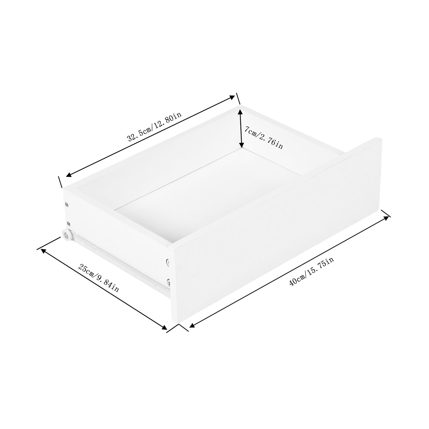 Two-piece wall-mounted bedside table set with drawers and shelves, White and Flame Grain