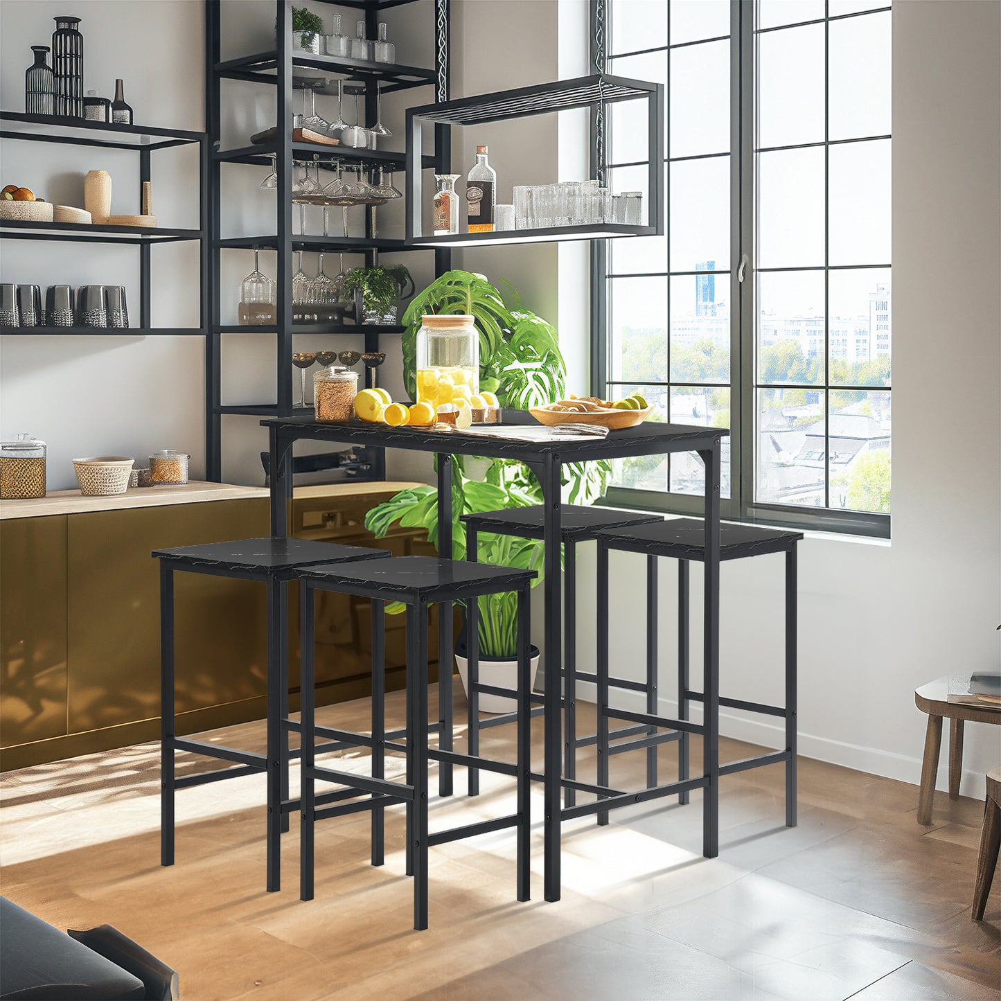 Dining Table With Bench With Black Marble -FAIRMAN ST