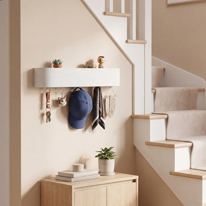 Modern Wall Mounted Coat Rack with Hidden Wall Hooks-White