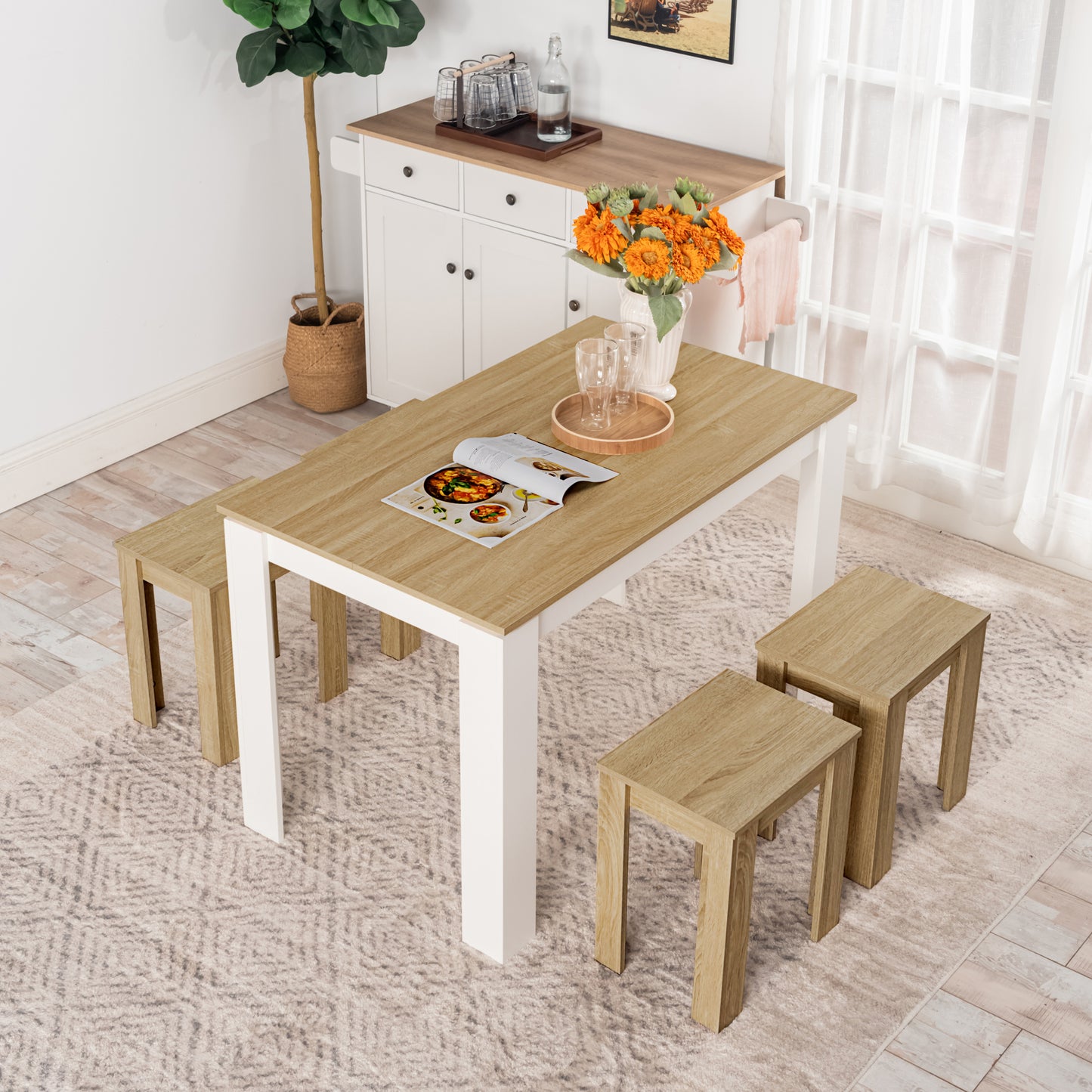 FELTON Wooden Rectangular Dining Table with 120cm - White