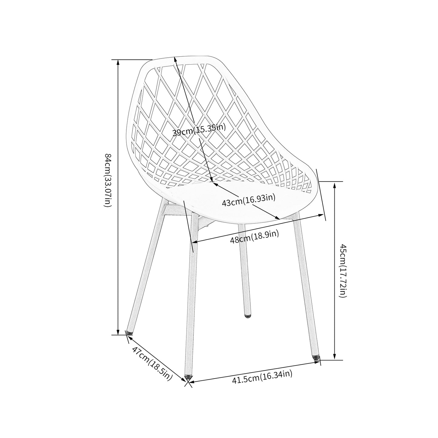 GARY Metal Side Chair with Cutout Back (Set of 4/6) - Black/White