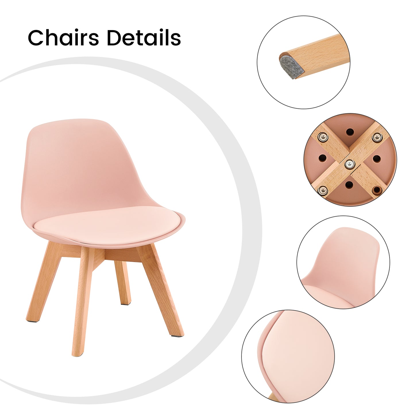 GRAND Children's Dining Chair Beech Legs Set of 2 - Pink/White