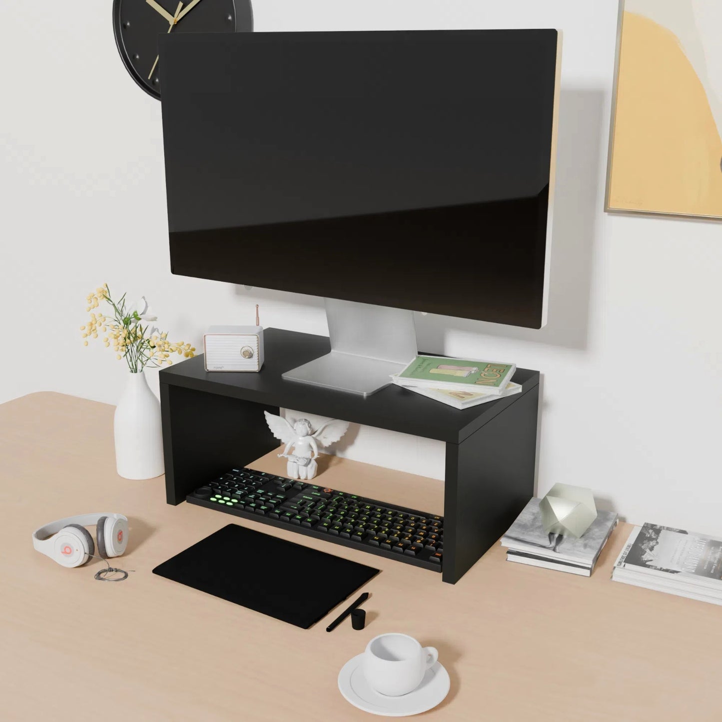 Desk Monitor Stand Length 36cm/40cm - Black/White-BROOKE