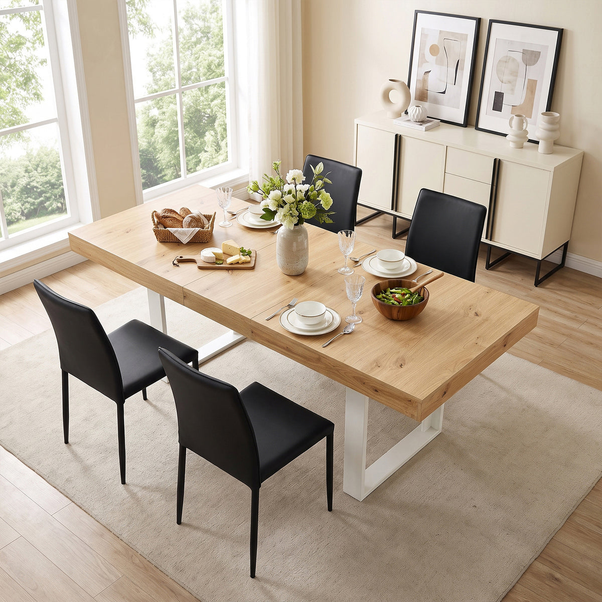 Extendable Rectangular Dining Table, 160-200cm Long - Wood and White