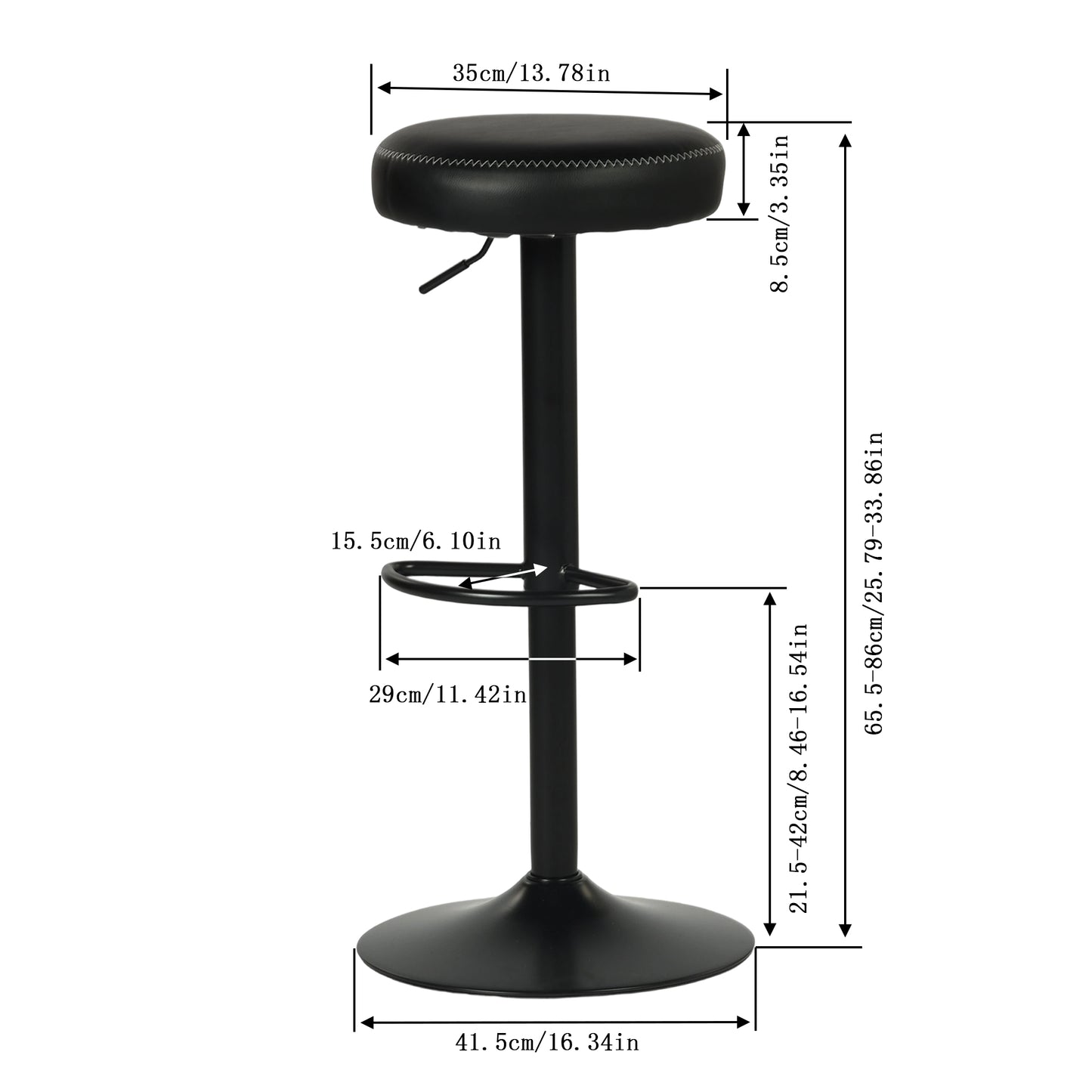 HAZLET Modern Adjustable Bar Stools with Footrests Set of 2- Black