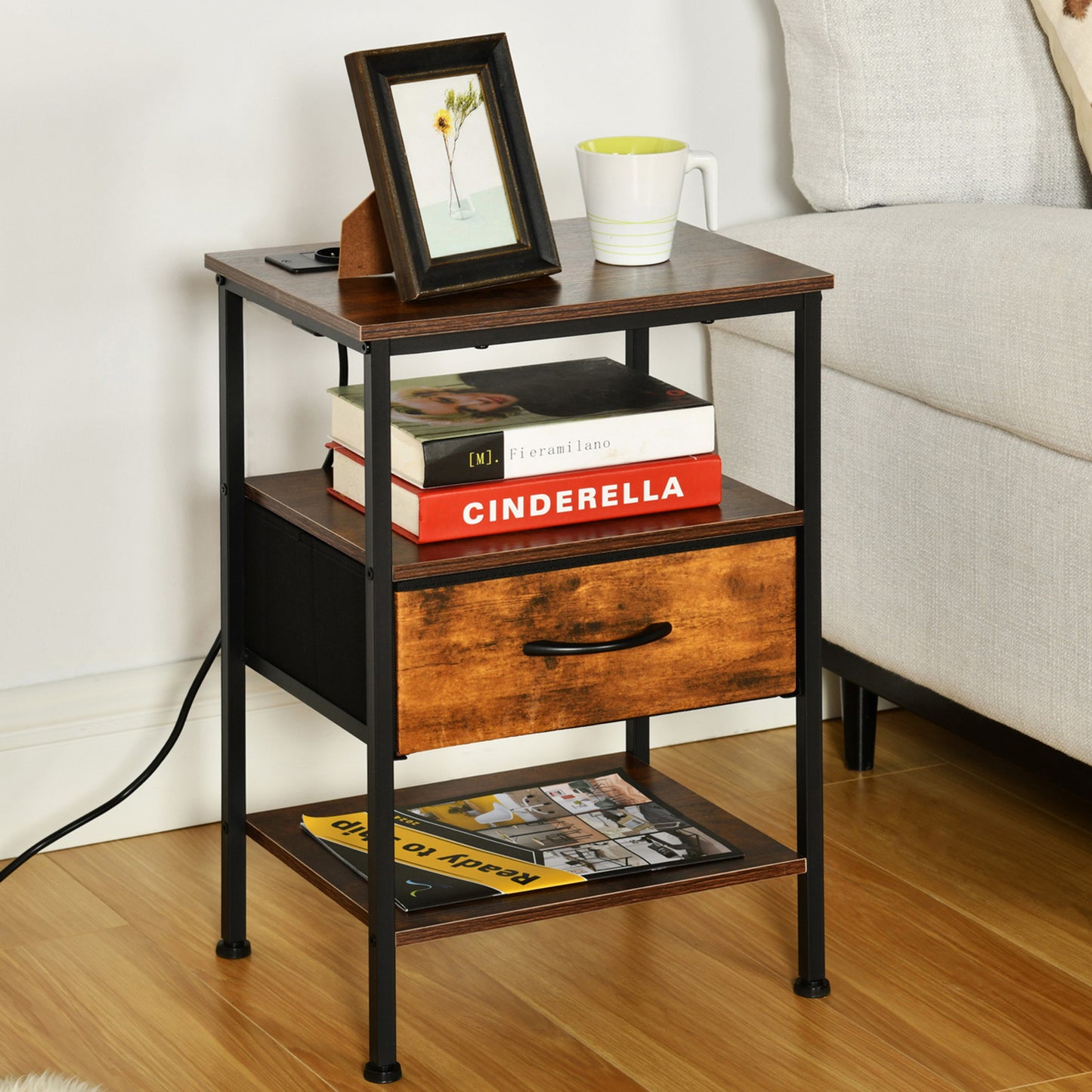 Small Side Table 40cm with Iron Legs-Fire color-HINES