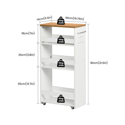 4-Tier Space-Saving Rotating Cart White - HUSUM