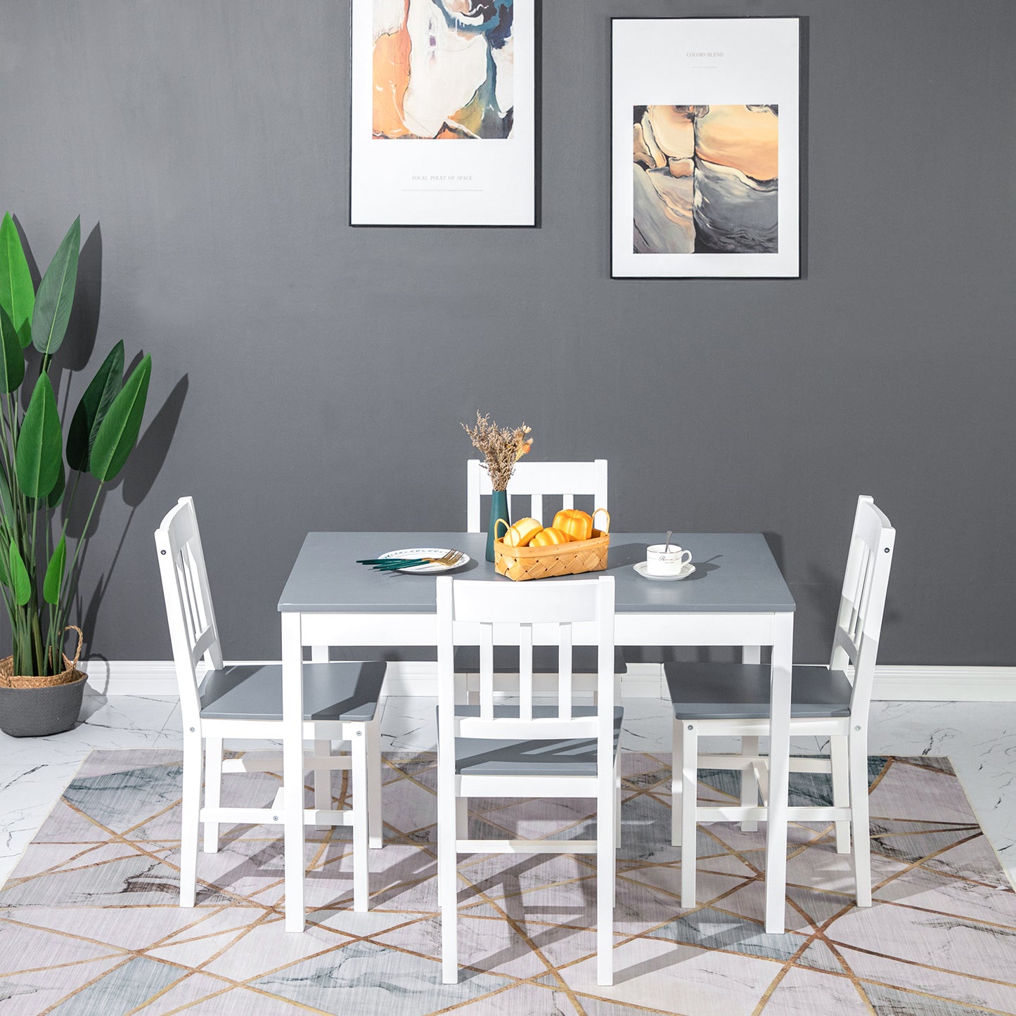 JOEL Square Dining Set -White and Gray