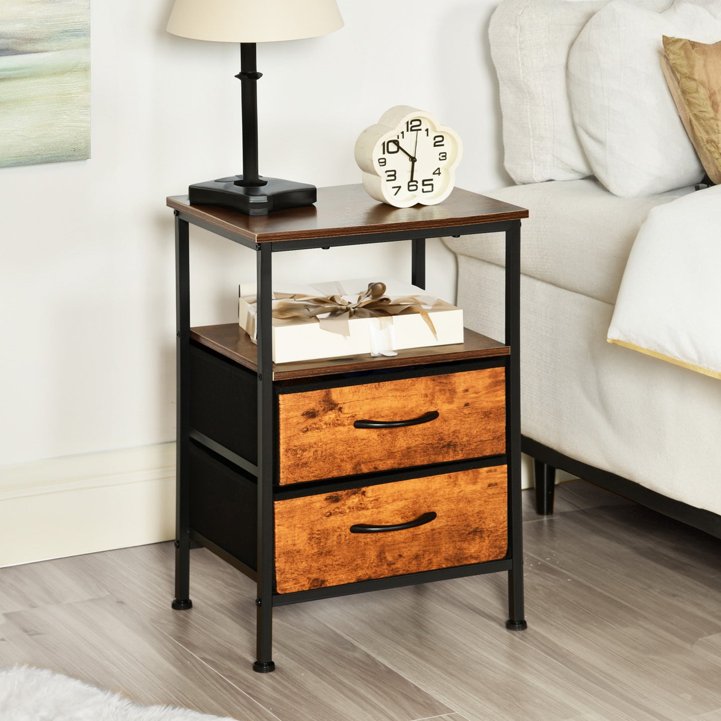 Storage Side Table 40cm with Iron Legs-Fire color-JENA