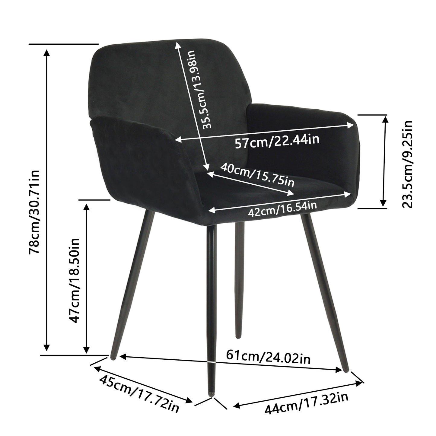 Velvet Armrest Wide Dining Chair Black/Dark Gray- KAMEY