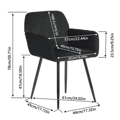 Velvet Armrest Wide Dining Chair Black/Dark Gray- KAMEY