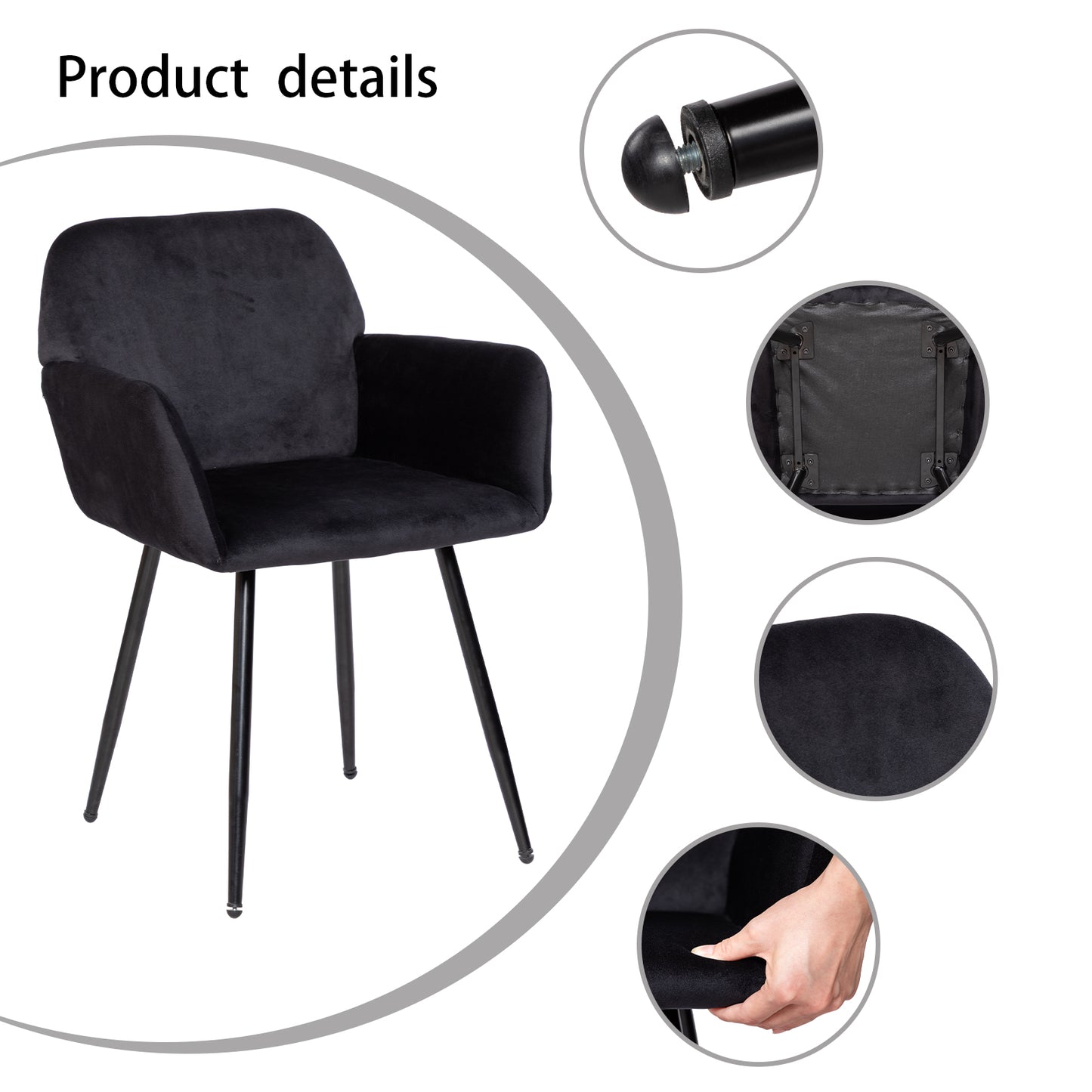 Velvet Armrest Wide Dining Chair Black/Dark Gray- KAMEY