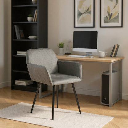 Velvet Armrest Wide Dining Chair Black/Dark Gray- KAMEY