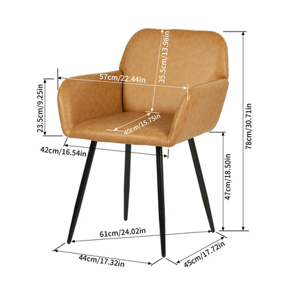 PU Leather Armrest Wide Dining Chair with Iron Legs Set of 1/2 - Brown