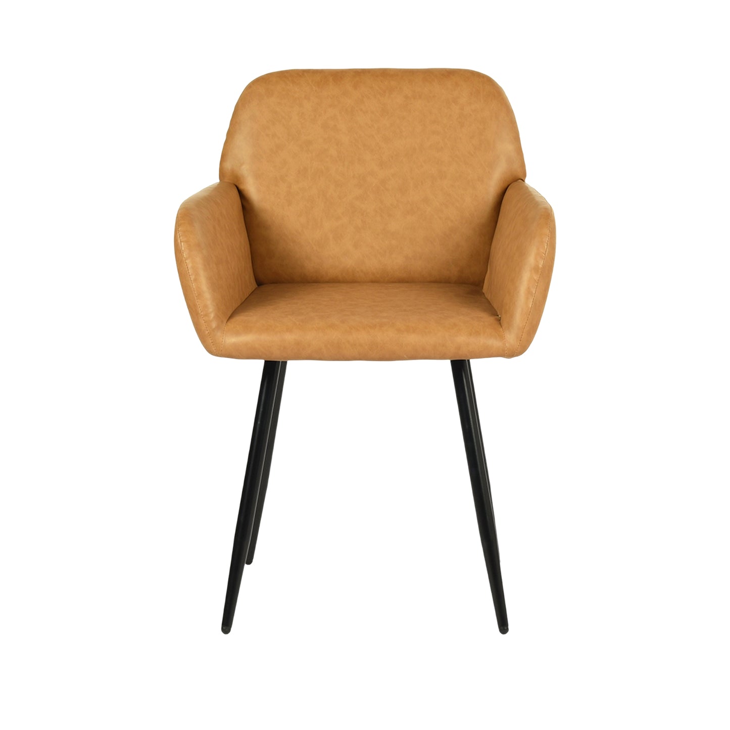 PU Leather Armrest Wide Dining Chair with Iron Legs Set of 1/2 - Brown