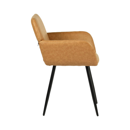 PU Leather Armrest Wide Dining Chair with Iron Legs Set of 1/2 - Brown