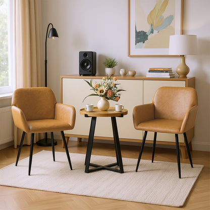 PU Leather Armrest Wide Dining Chair with Iron Legs Set of 1/2 - Brown