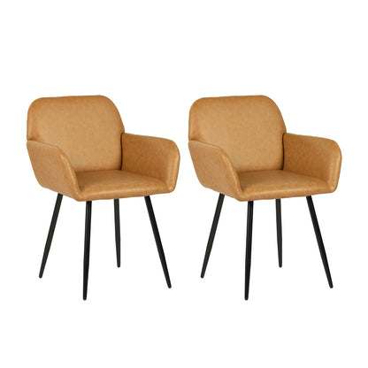 PU Leather Armrest Wide Dining Chair with Iron Legs Set of 1/2 - Brown