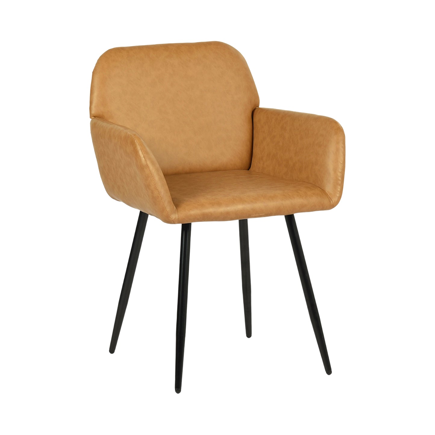 PU Leather Armrest Wide Dining Chair with Iron Legs Set of 1/2 - Brown