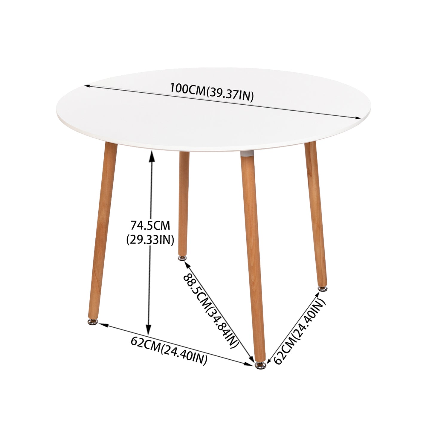 Round Dining Table 100cm with 4 Legs - White