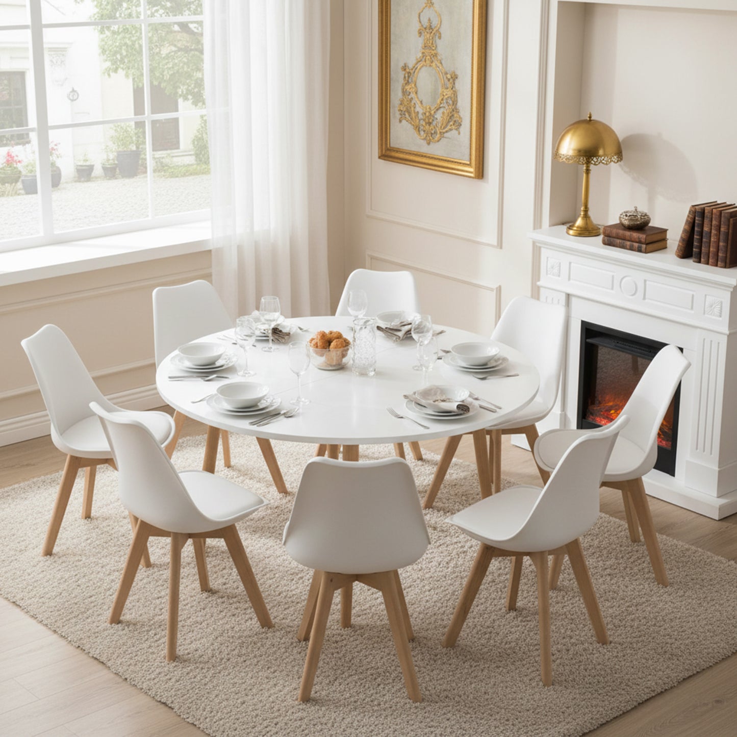 Round Dining Table 100cm with 4 Legs - White