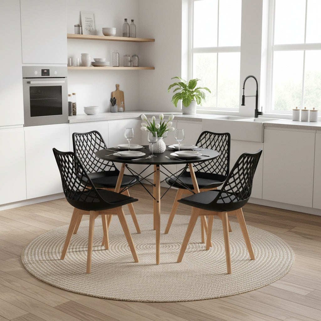 LEYDEN Dining Side Chair and a Round Dining Table, Suitable for 4-6 people