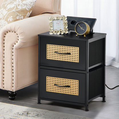 Storage Bedside Nightstand 40cm with Iron Legs-Black-LUNDS