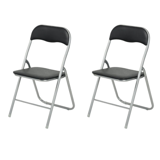 MANGO Padded Stackable Folding Chairs Set of 2 - Black and Silver Legs