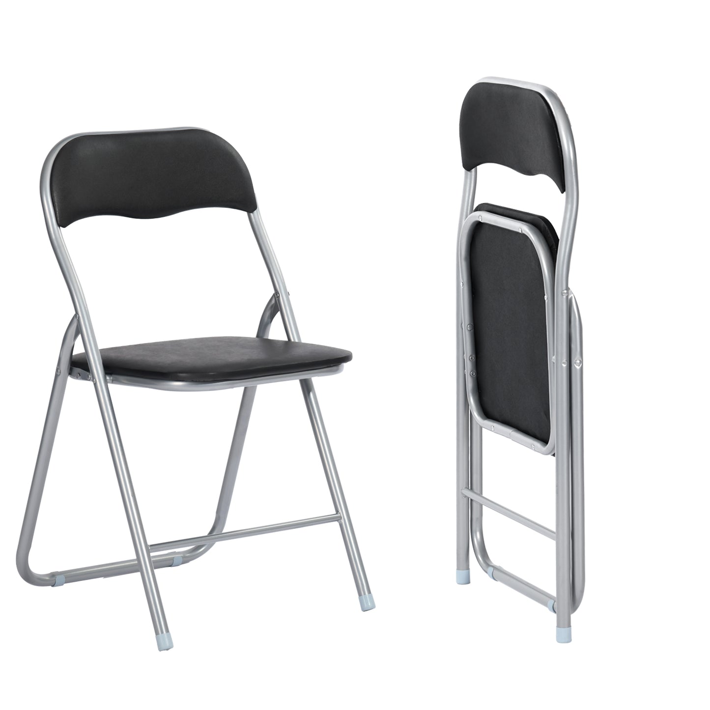 Padded Stackable Foldable Chairs Set of 2 - Black and Silver Legs-MANGO