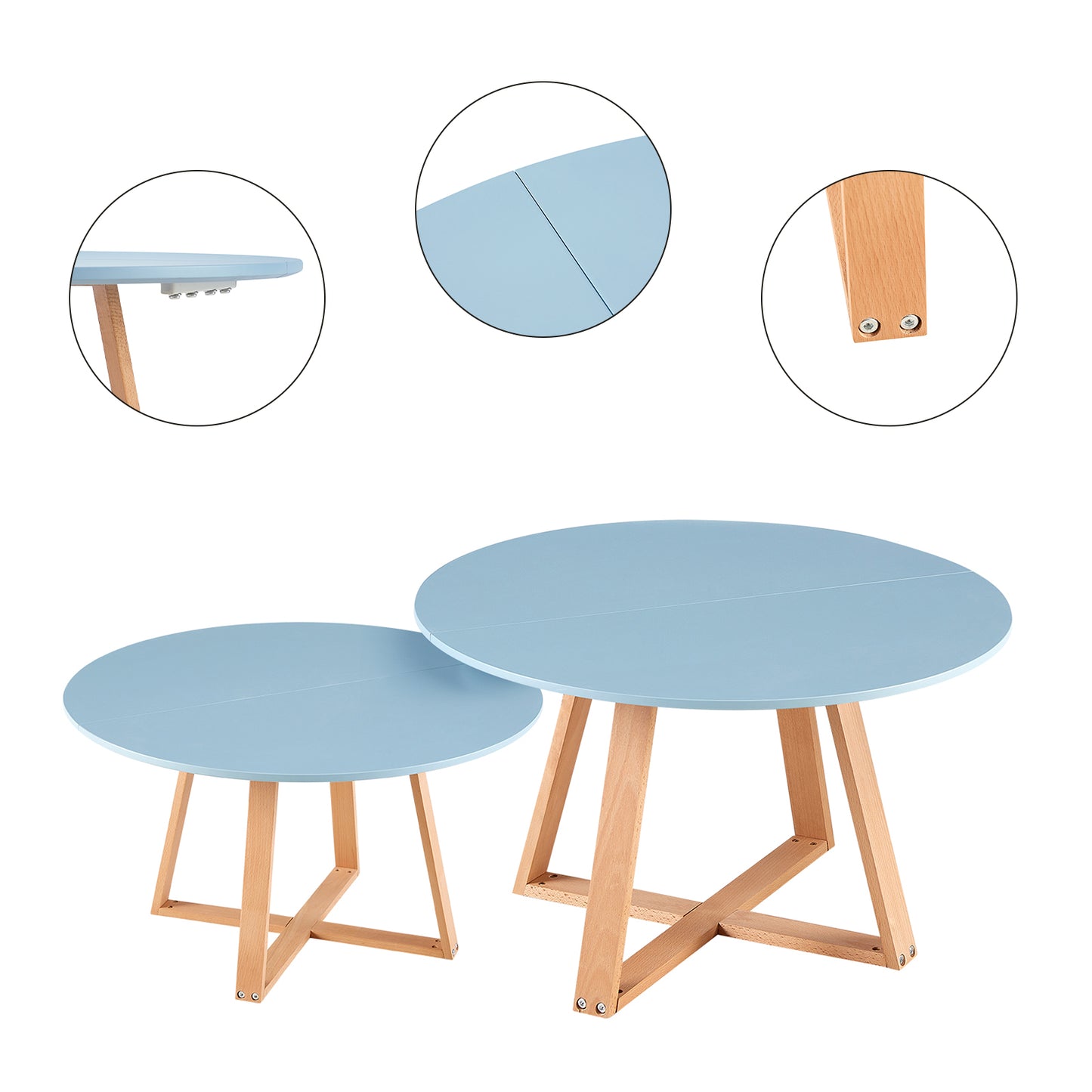 MANSON 80cm Coffee Tables With Beech Legs - Light Blue/Mint Green/Pink