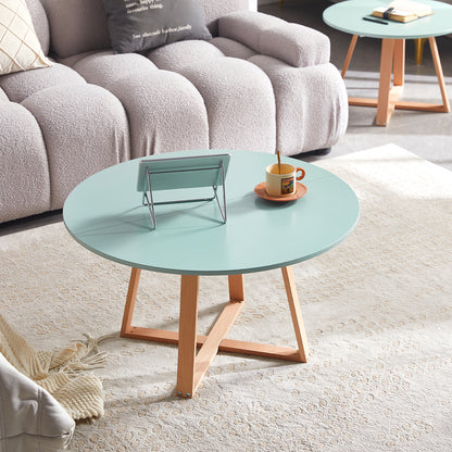 Tavolini da caffè MANSON da 80 cm con gambe in faggio - azzurro/verde menta/rosa