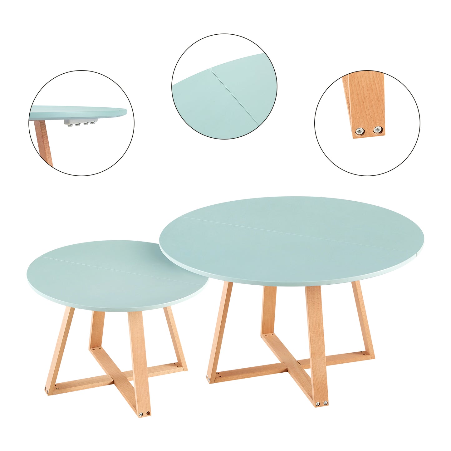 MANSON 80cm Coffee Tables With Beech Legs - Light Blue/Mint Green/Pink