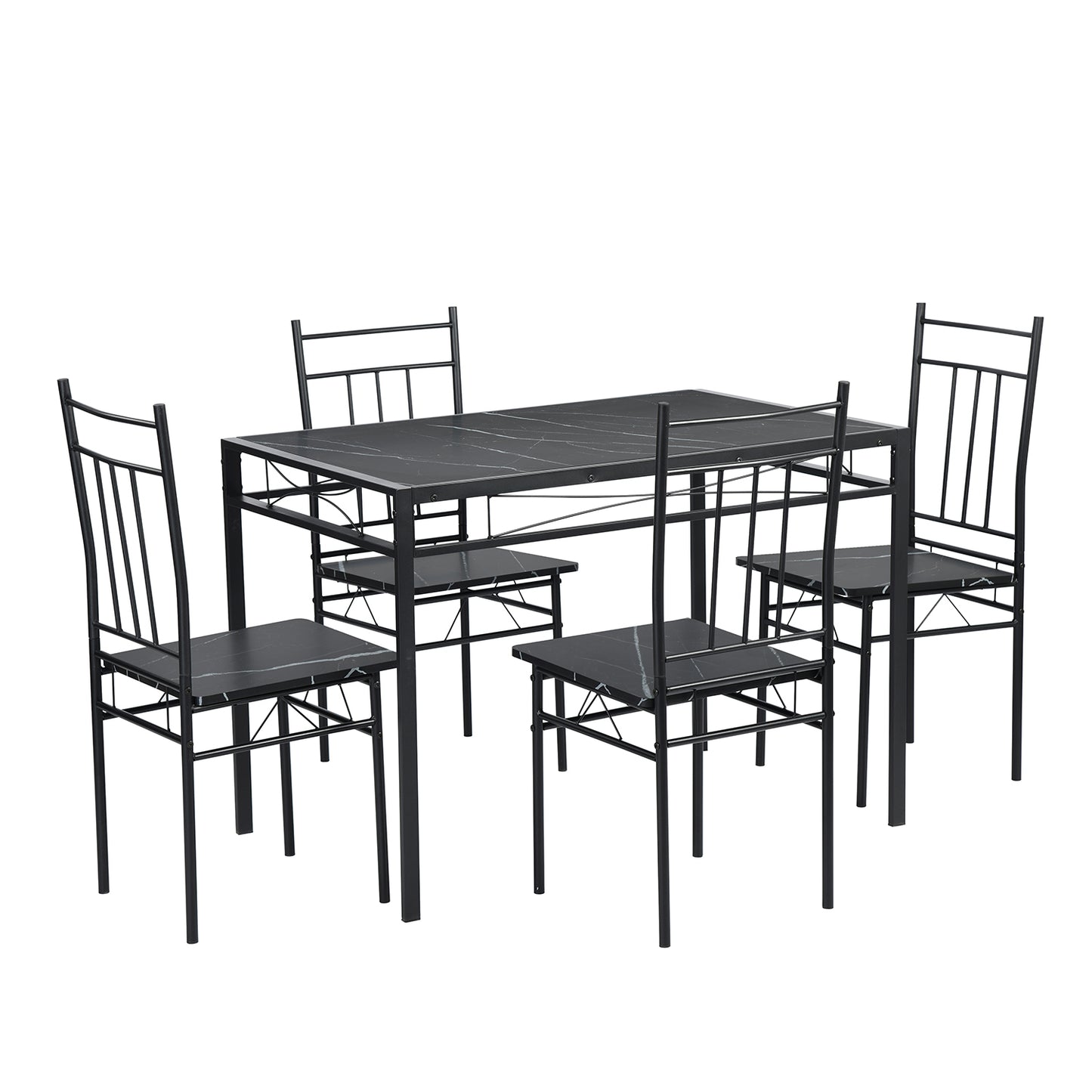 MARBURY Dining Set With 4-Person-Black Marble