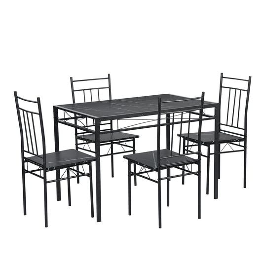 MARBURY Dining Set With 4-Person-Black Marble