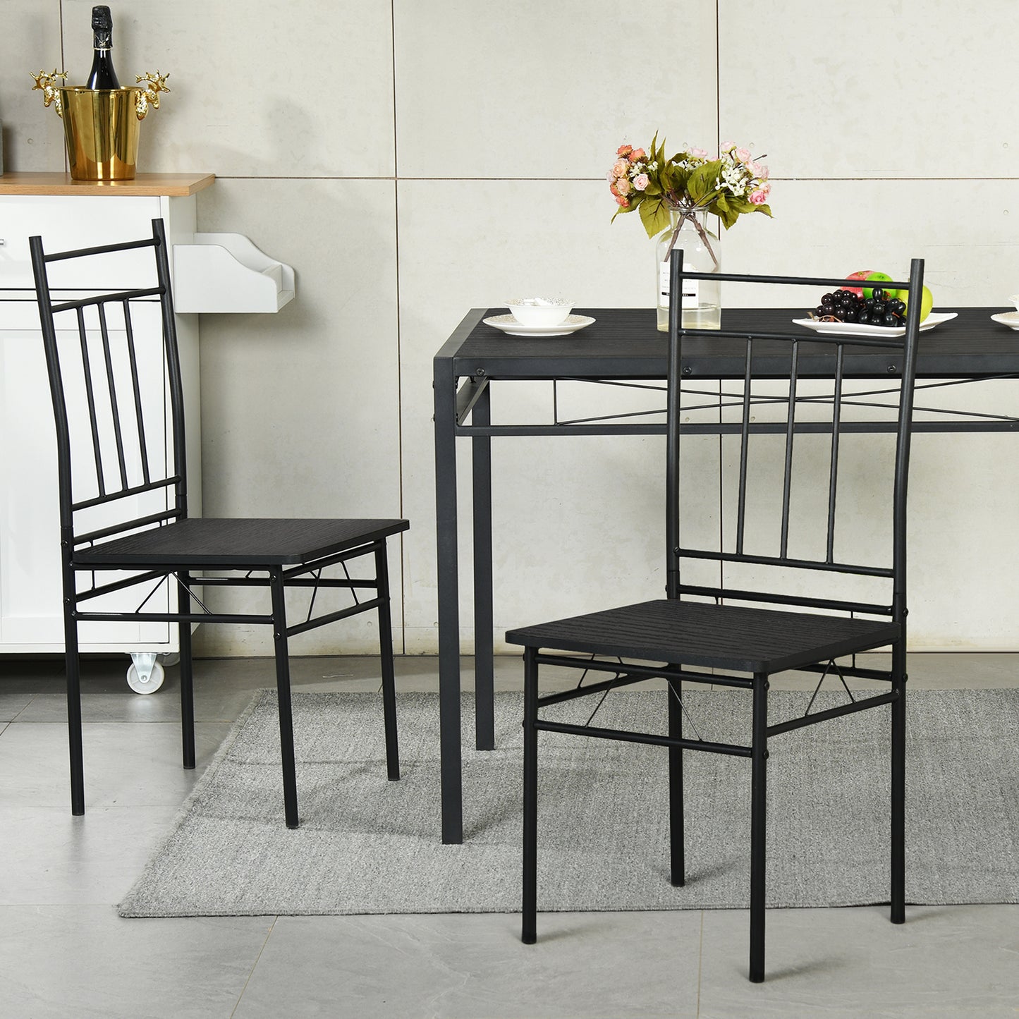 MARBURY Dining Set With 4-Person-Black Wood Grain