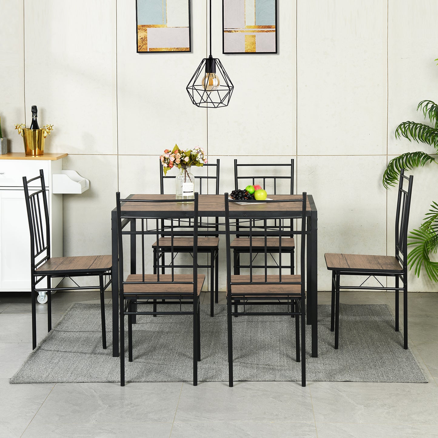 MARBURY Dining Set With 4-Person-Black Wood Grain