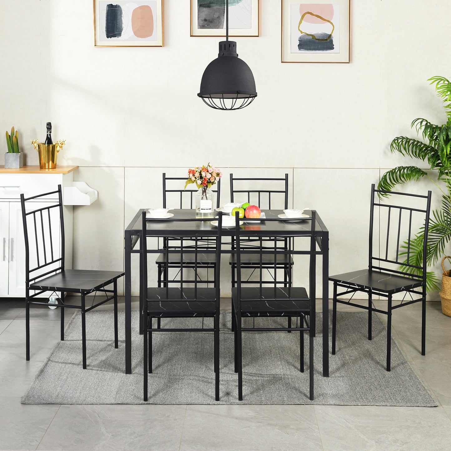 MARBURY Dining Set With 4-Person-Black Marble