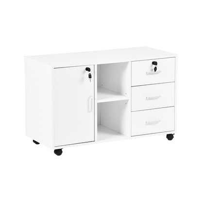 White Wooden 3 Drawer Lateral File Cabinet Lockable with Open Storage Shelves