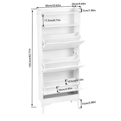 MELVIN Shoe Cabinet 3 Flaps Shoe Rack Shoe 60 x 159.3 cm - MDF White