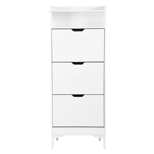 MELVIN Shoe Cabinet 3 Flaps Shoe Rack Shoe 60 x 159.3 cm - MDF White