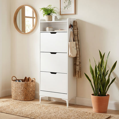 MELVIN Shoe Cabinet 3 Flaps Shoe Rack Shoe 60 x 159.3 cm - MDF White