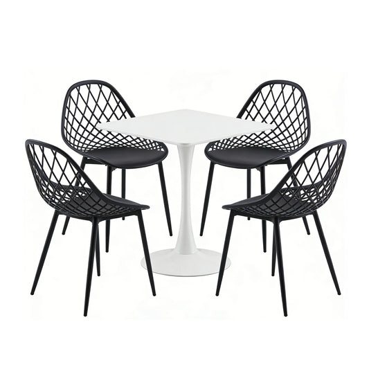 MILAN Metal Side Chair Set of 4 and Balcony Rectangular White Table