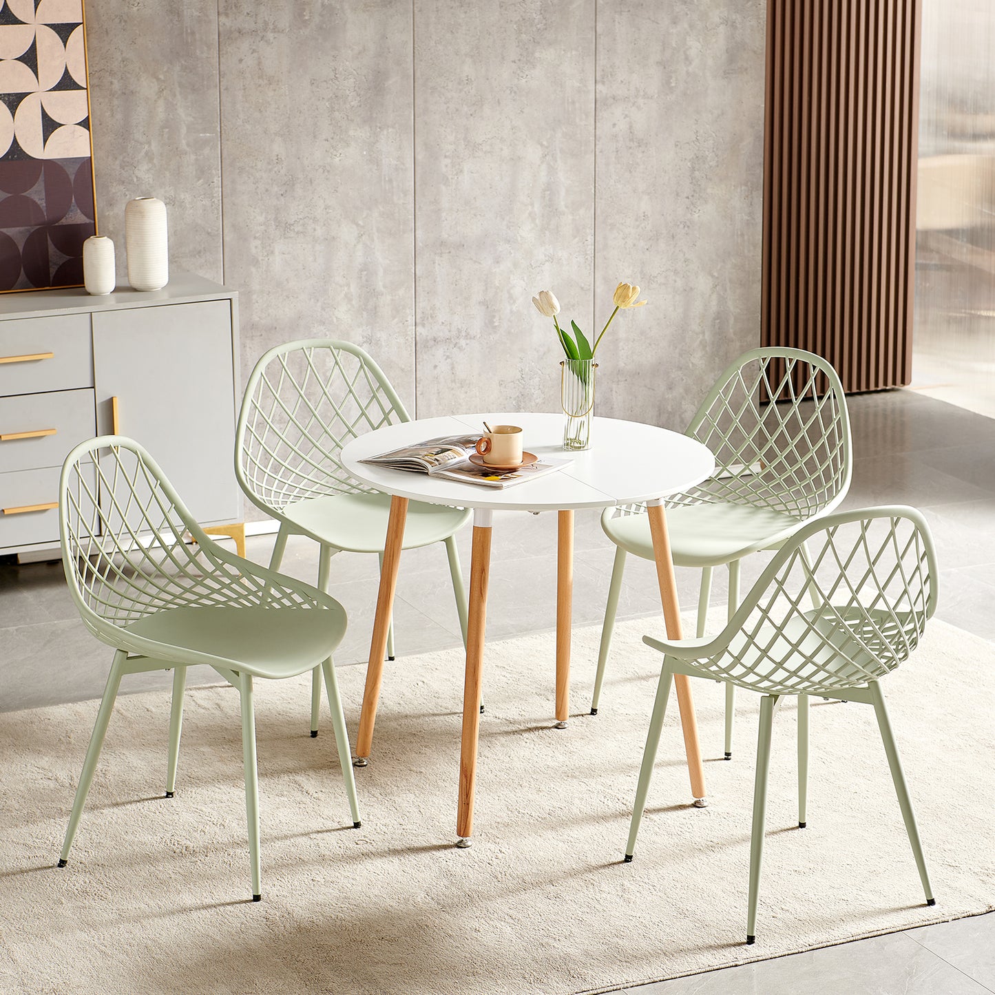 Morandi Color Metal Side Chair (Set of 4) - Bean paste/Ice cream green/Khaki-MILAN