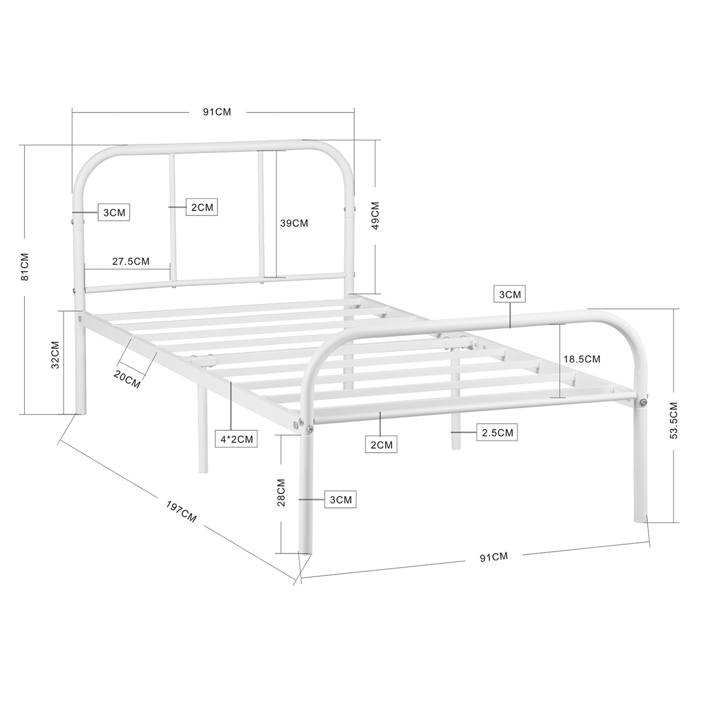 MILO Single/Double Metal Bed Frame-Black/White