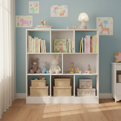 Bookcase Freestanding Storage Unit, 8 Open Compartments-Cloud White