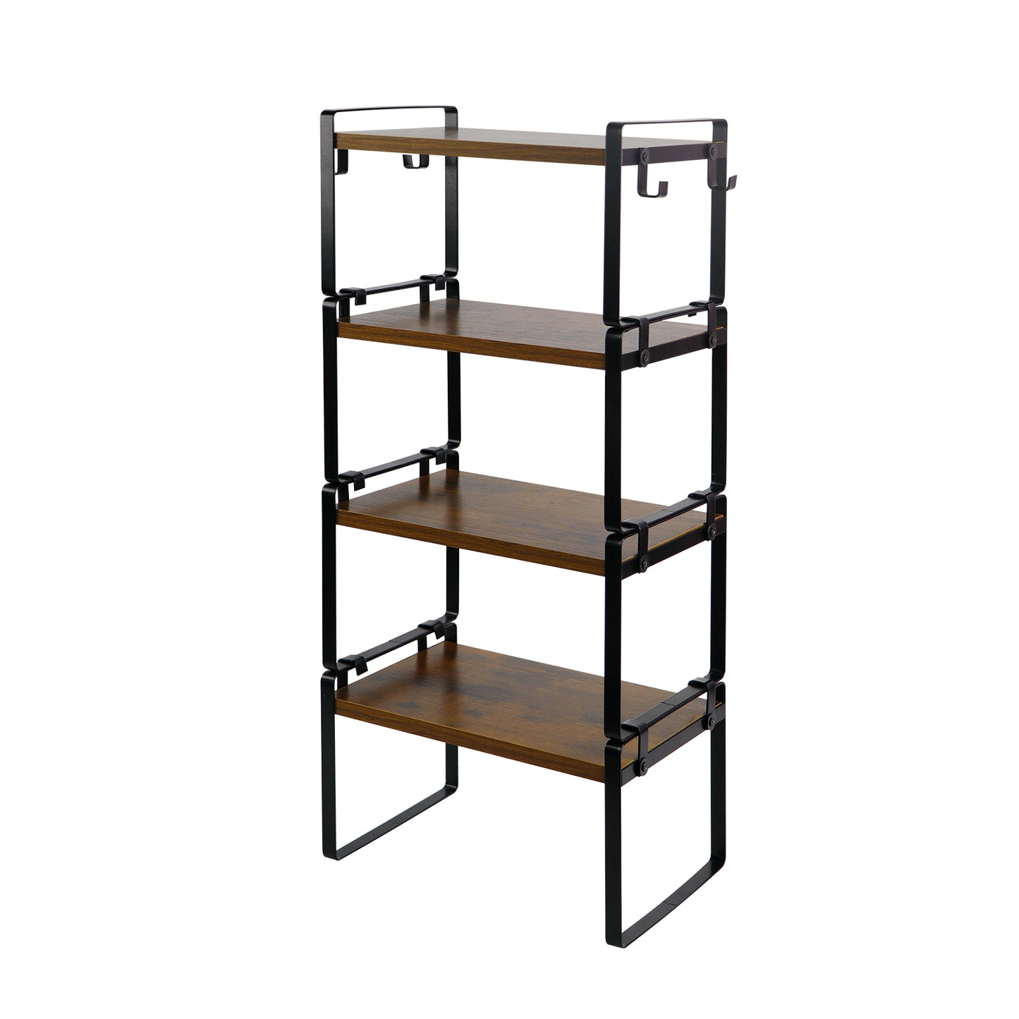 Compact 30cm Stackable Shelf Organizer Apartment Storage Set of 2/4 OJUS-Fire/Wood/White